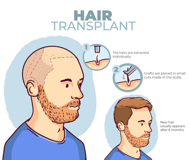 Hand-drawn hair transplant in Turkey detailed infographic